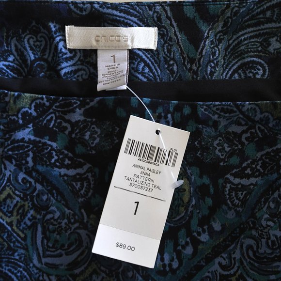 Chico's Paisley Pencil Skirt, size 1, NWT MSRP $89.00, Blue Green Colors - Picture 3 of 3